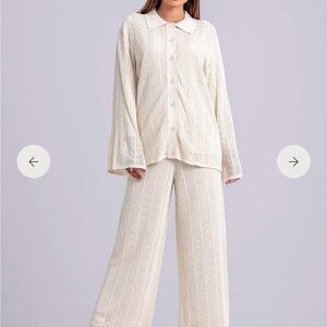 Zahraa the label Cream Knit Button-Front Loungewear Set